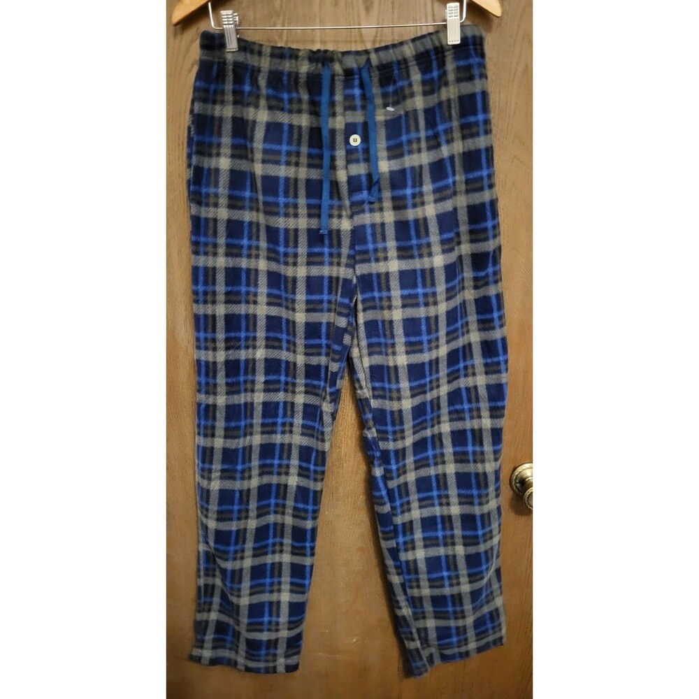 Isotoner Mens Blue Plaid Sleepwear Fleece Pants Lounge Pajama Bottoms Size Small
